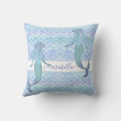 Mermaid Blue Paars Waterverf Fish Scale Name Kussen (Achterkant)