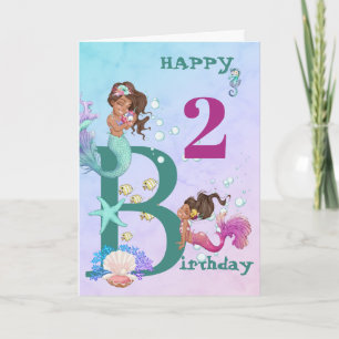 Mermaid Blue Personal Age Cute Birthday Card Kaart