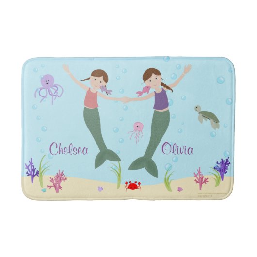 Mermaid Brown Hair Sisters Personeelsformatie Bath Badmat (Voorkant)