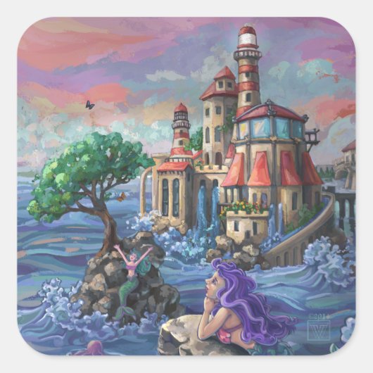 Mermaid Castle Vierkante Sticker (Voorkant)