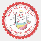 Mermaid Cat Cute Personalized Valentijn Ronde Sticker (Voorkant)