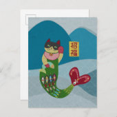 Mermaid cat Manekineko beckoning Briefkaart (Voorkant / Achterkant)