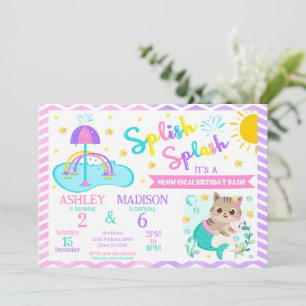 Mermaid Cat Splash Pad Gezamenlijke Verjaardag W Kaart