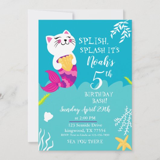 Mermaid Chat Invitation d'anniversaire (Devant)