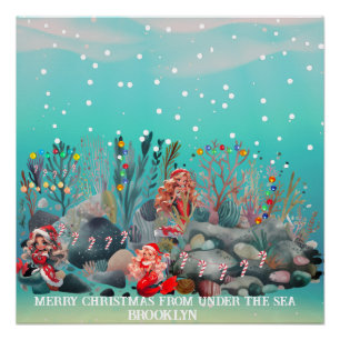 Mermaid Christmas Glossy Poster Perfect Poster