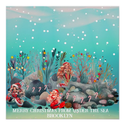 Mermaid Christmas Glossy Poster Perfect Poster (Voorkant)