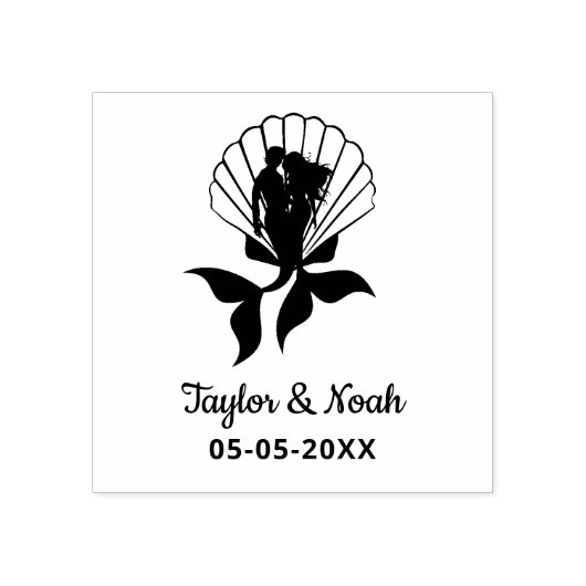 Mermaid Couple op een Seashell Design Rubberstempel (Afrduk)
