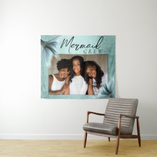 Mermaid Crew Aqua Mint Seafoam Luxe Vriend Foto Wandkleed