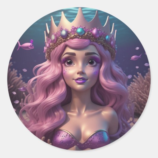 Mermaid Crown Ronde Sticker (Voorkant)