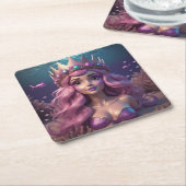 Mermaid Crown Vierkante Kartonnen Onderzetter (Schuin)