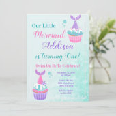 Mermaid Cupcake Birthday Invitation Mermaid Party (Debout devant)