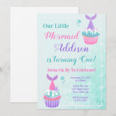 Mermaid Cupcake Birthday Invitation Mermaid Party (Devant / Derrière)