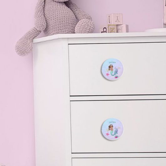 Mermaid Cute Blue Roze Starfish Personal Keramische Knop