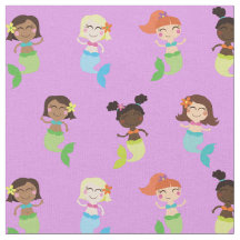 Mermaid Cute Cartoon Kinder Print Fabric