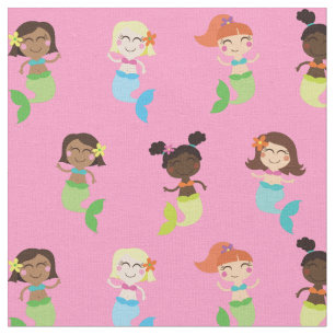 Mermaid Cute Cartoon Kinder Print Fabric Stof