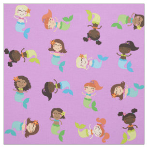 Mermaid Cute Cartoon Kinder Print Fabric Stof