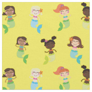 Mermaid Cute Cartoon Kinder Print Fabric Stof