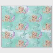 Mermaid Cute Pink Blue Gift Cadeaupapier (Vlak)