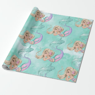 Mermaid Cute Pink Blue Gift Cadeaupapier
