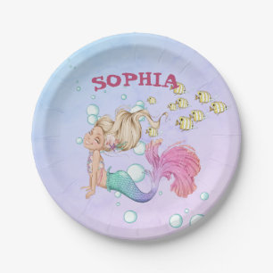 Mermaid Cute Pink Blue Personal Papieren Bordje