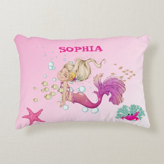 Mermaid Cute Pink Starfish Personal Blue Accent Kussen (Voorkant)