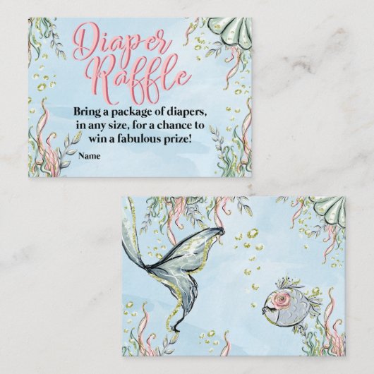 Mermaid Diaper Raffle-kaart Informatiekaartje (Voorkant / Achterkant)