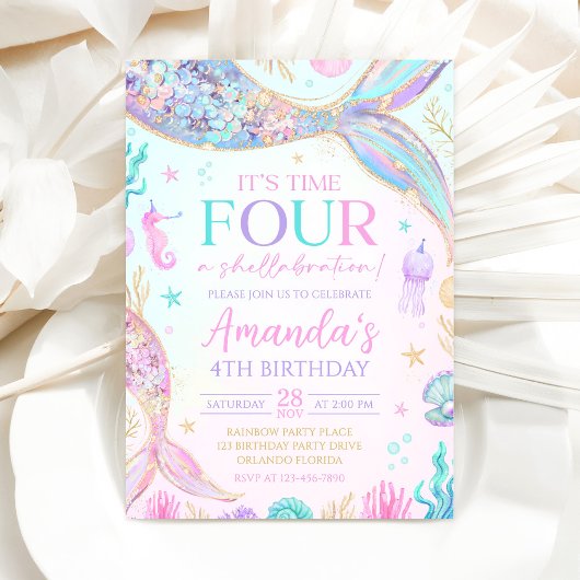 Mermaid Dive Into Five 5th Birthday Invitation