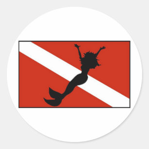 Mermaid Diver Flag Ronde Sticker