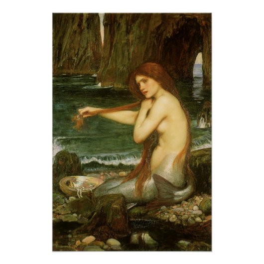 Mermaid door John William Waterhouse Perfect Poster (Voorkant)