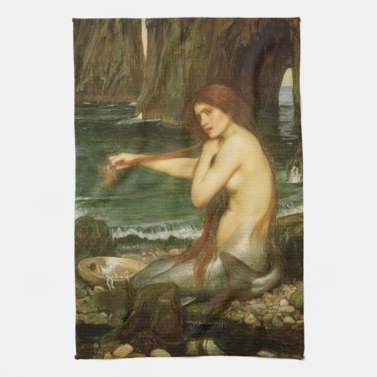 Mermaid door John William Waterhouse Theedoek (Verticaal)