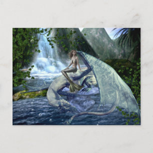Mermaid Dragon Fantasy Waterval Landschap Briefkaart