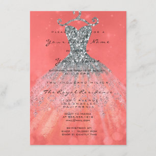 Mermaid Dress Glitter Bridal 16th Coral Silver Kaart