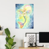 Mermaid en de Moon Bubble Fantasy Art Poster (Thuiskantoor)