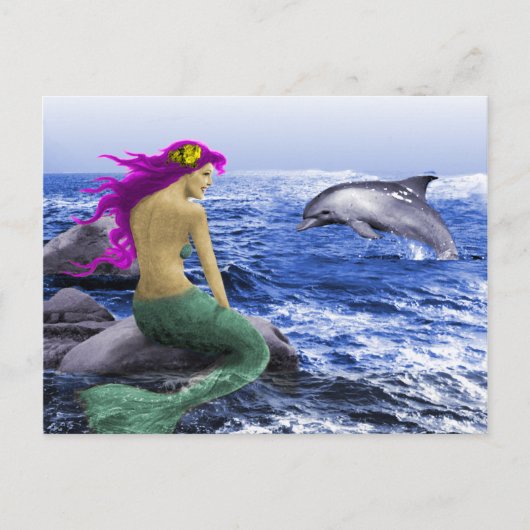 Mermaid en Dolphin Briefkaart (Voorkant)