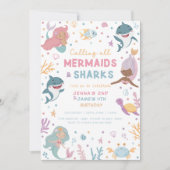 Mermaid en haai verjaardag uitnodiging (Voorkant)
