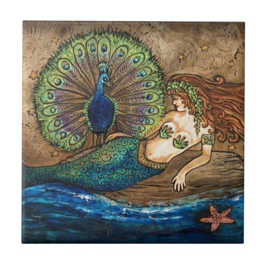 Mermaid en Peacock Tegeltje (Voorkant)