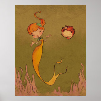 Mermaid en Seahorse Poster