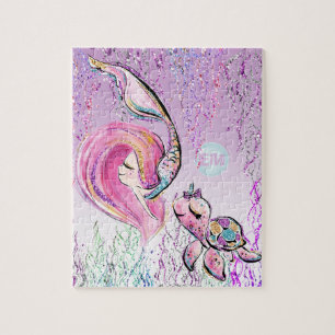 Mermaid en Zee Turtle Friends, voeg Initialen meis Legpuzzel