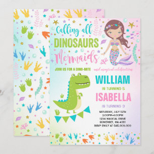 Mermaid Et Dinosaure Anniversaire Invitation Magiq