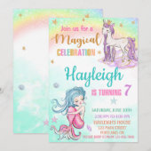 Mermaid et Unicorn invitation anniversaire Fille f (Devant / Derrière)