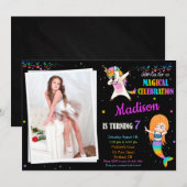 Mermaid et Unicorne invitation anniversaire Dabbin (Devant / Derrière)