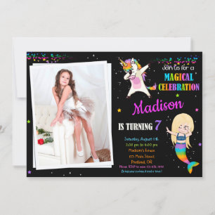 Mermaid et Unicorne invitation anniversaire Dabbin