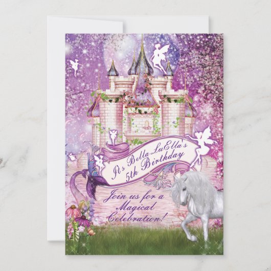 Mermaid Fairy Unicorn Castle Enchanted Invitation (Devant)