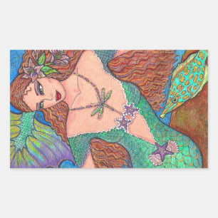 Mermaid Fantasy "The Dragonfly Ketting" Kunst Rechthoekige Sticker