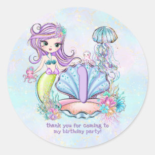 Mermaid First Birthday Fysieke Zee Life Party Ronde Sticker