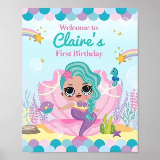 Mermaid First Birthday Poster (Voorkant)