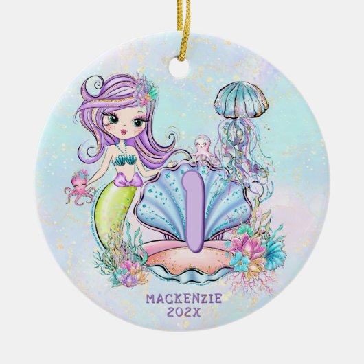 Mermaid First Birthday | Whimsical Keepomwille Keramisch Ornament (Voorkant)
