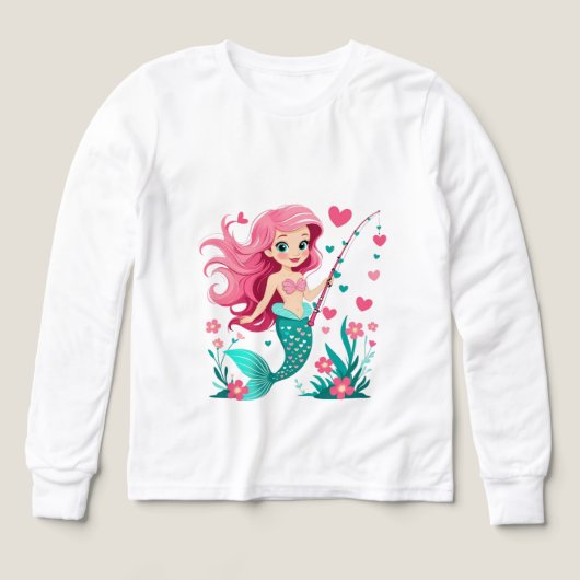 Mermaid Fishing Fun – Kids’ Long Sleeve Tee (Voorkant)