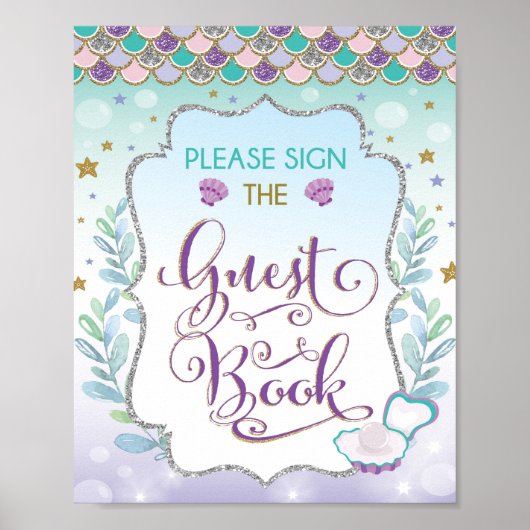 Mermaid gastboek teken verjaardag bruidsmeisjesfee poster (Voorkant)