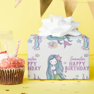 Mermaid Gefeliciteerd Persoonlijk Cadeaupapier